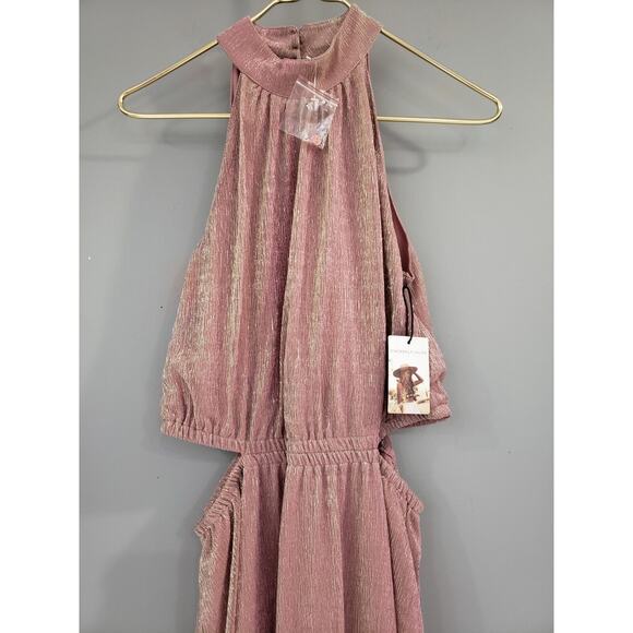 NEW Sincerely Jules Pink Metallic Shiny Cutout Maxi Dress size medium prom beach - Picture 2 of 6